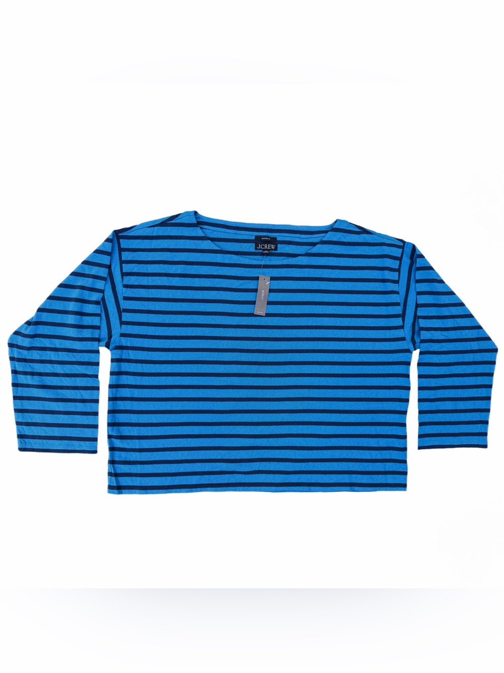 NWT J.Crew Cropped Boatneck Striped Mariner Cotton Tee Top Blue Navy 2X Womens